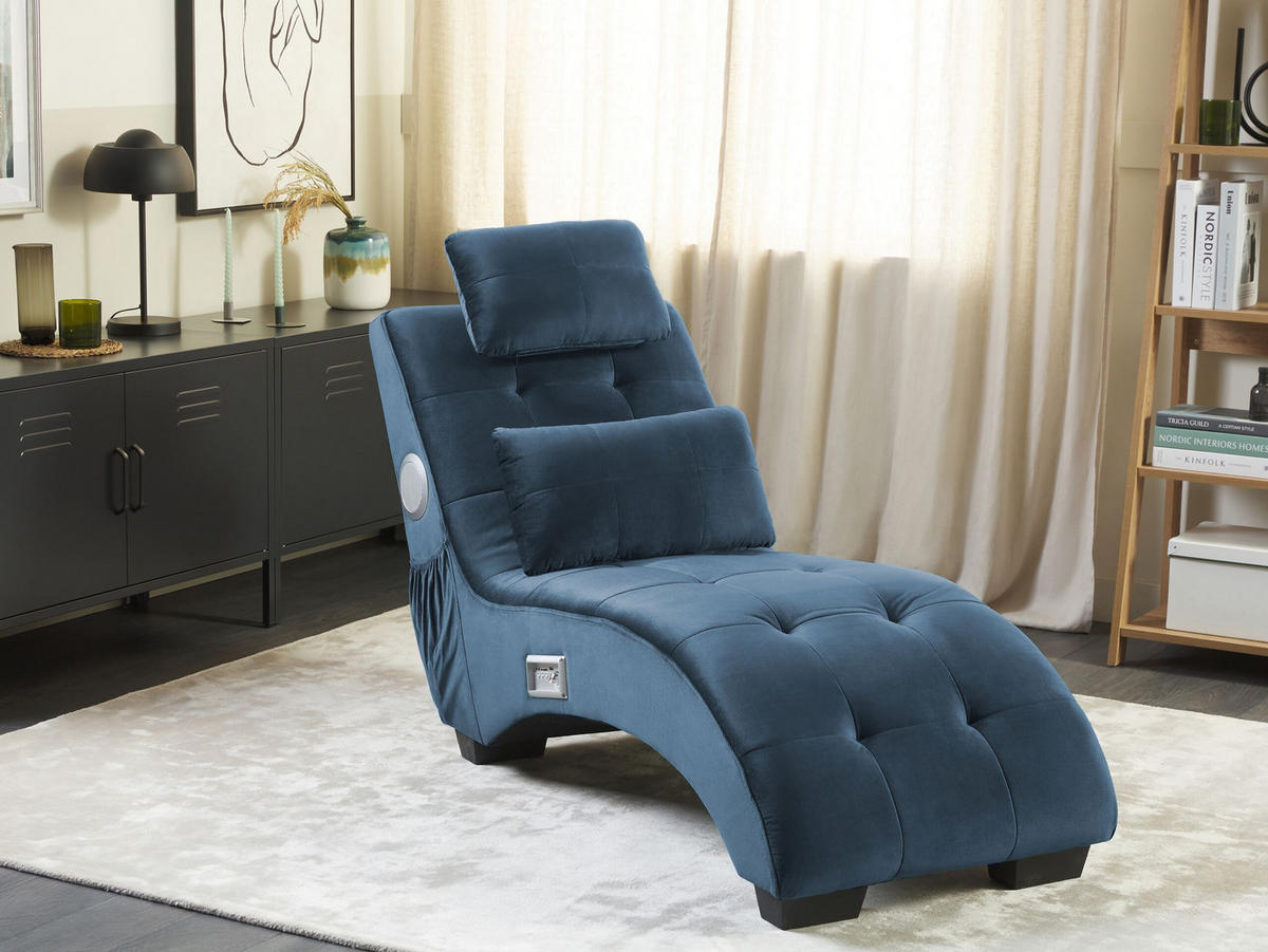 CHAISELONGUE Samtstoff Blau Simorre - Dunkelblau, Textil (157/82/66cm) - Beliani