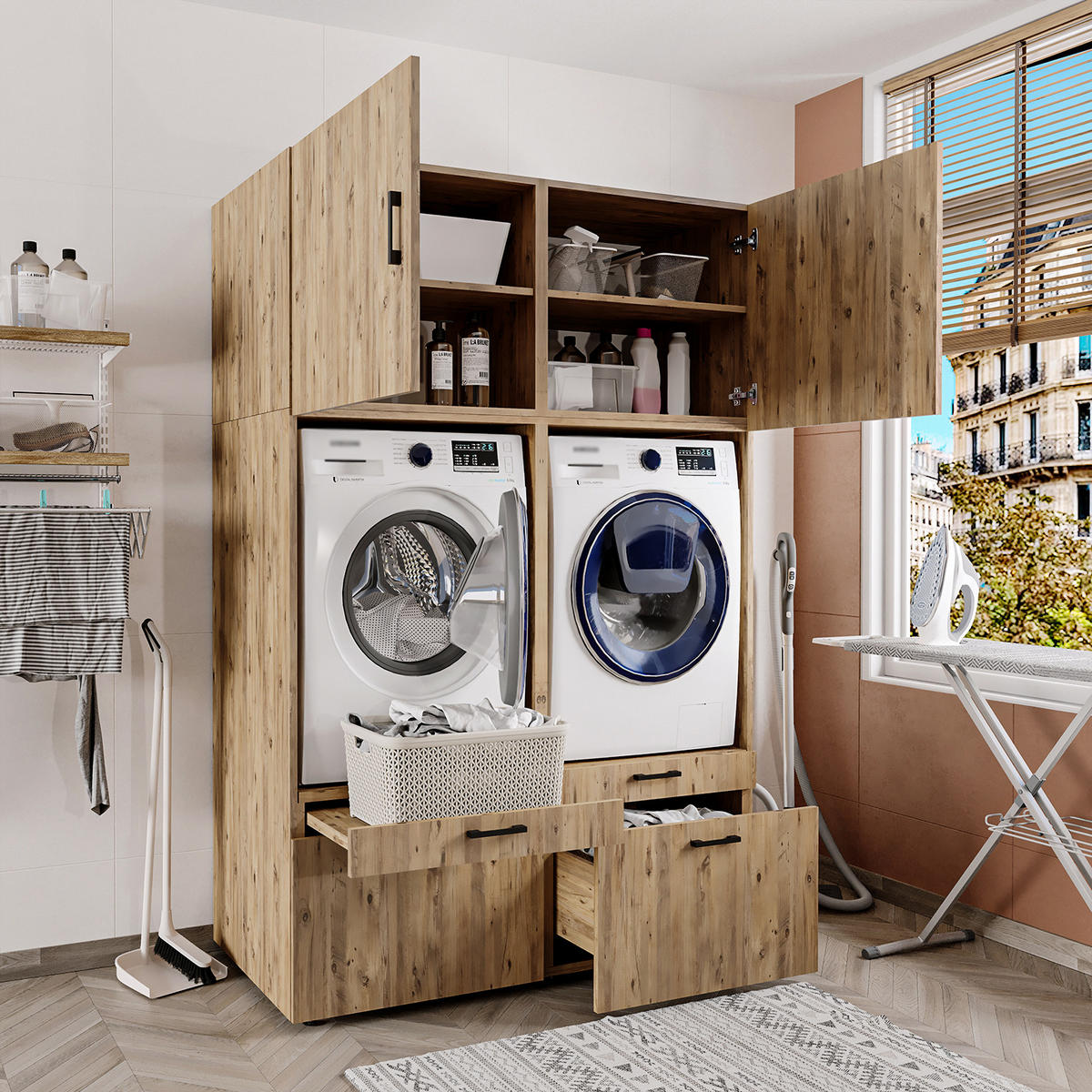 WASCHMASCHINENSCHRANK Serie 2 134cm Breit, 205cm Hoch - Eichefarben, Holzwerkstoff (134/205/67cm)