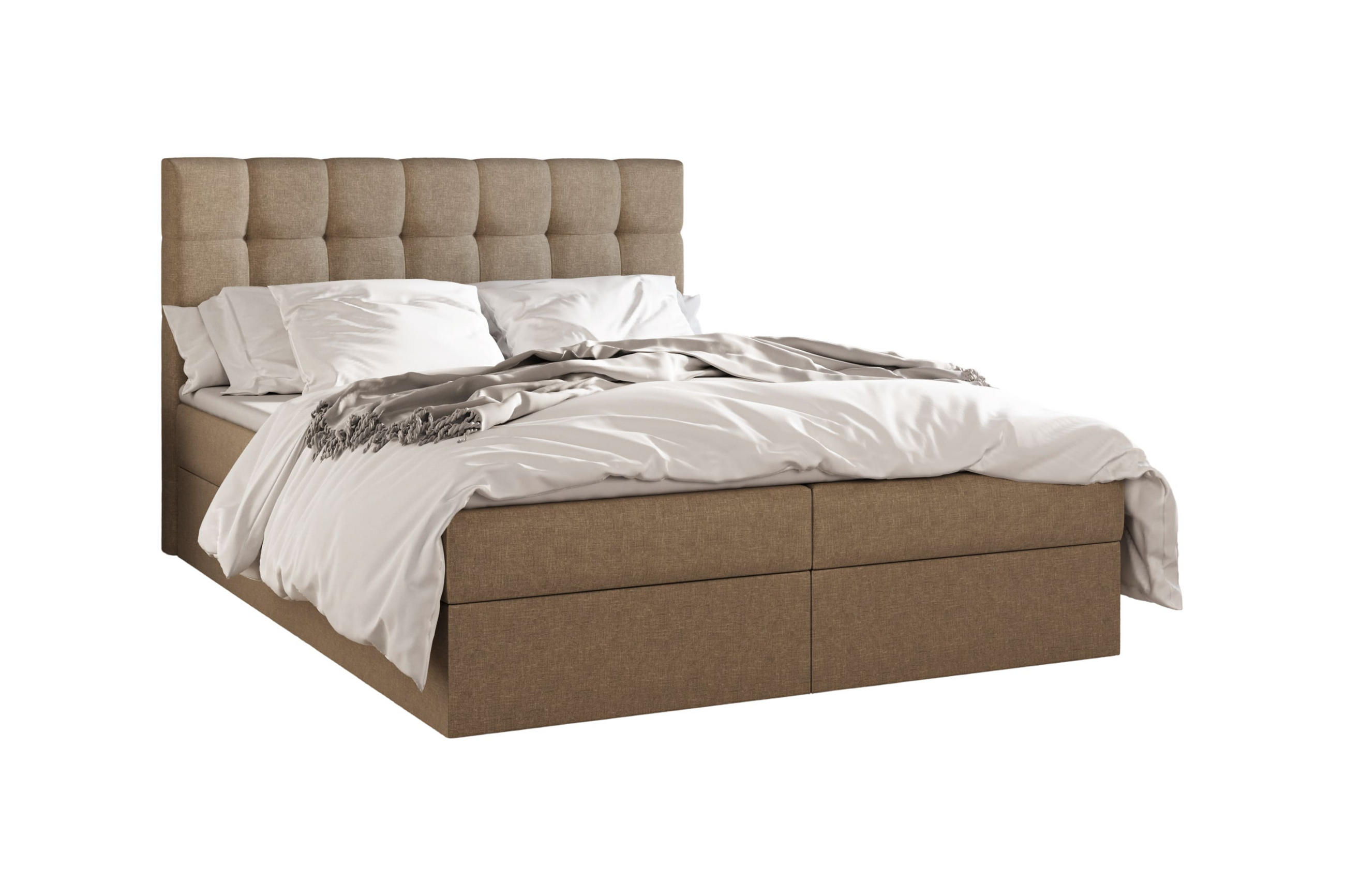 BOXBETT - Bett 05 OSLO - Hugo - 180x200 cm - mit Bettkasten und Waschbarem Topper - Cappuccino, Holz (180/200cm) - ROYAL24_MARKT