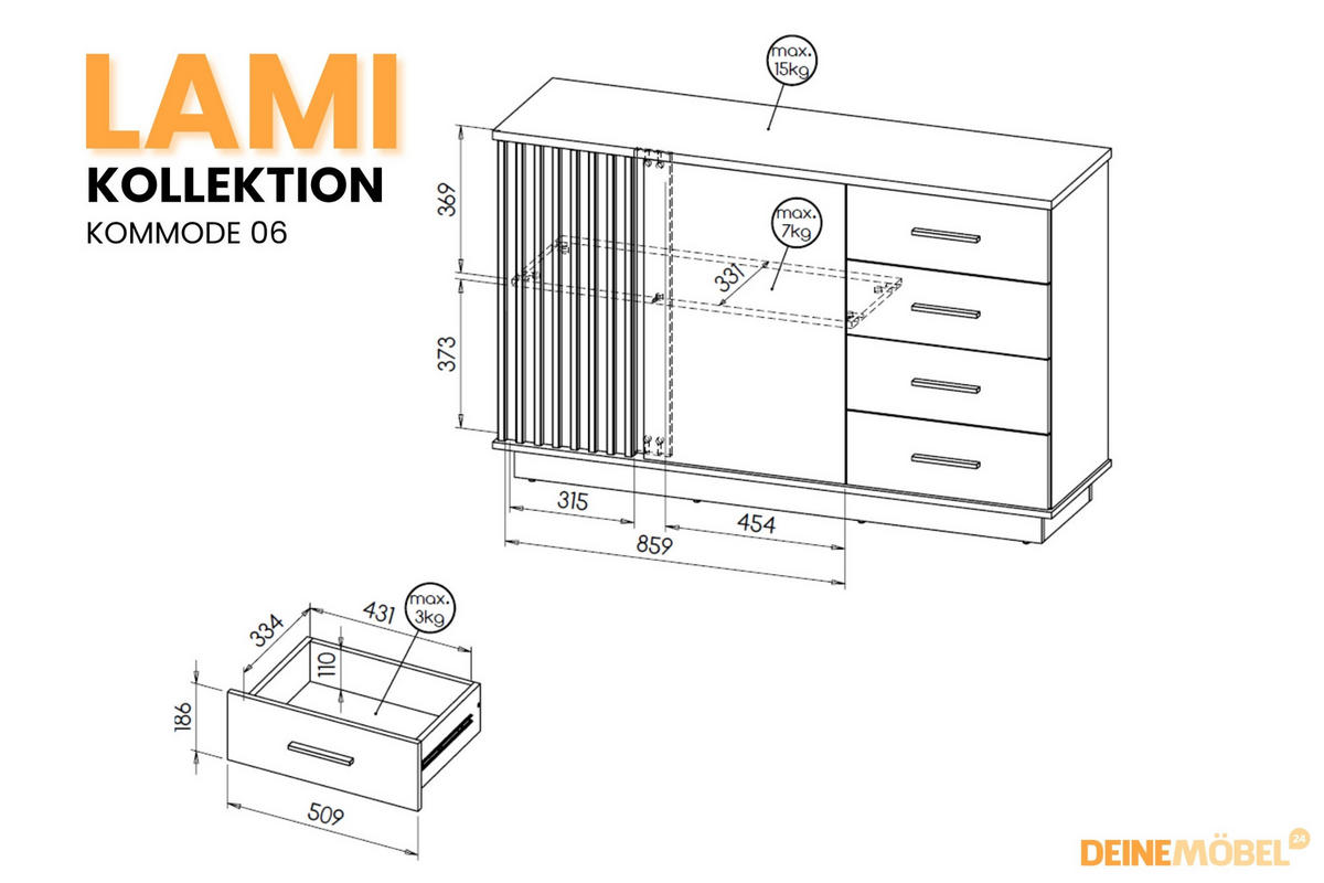 KOMMODE LAMELO 6 142/89/40 cm in Wotan Eiche / Schwarz Matt mit Lamellen - Eiche Wotan/Schwarz, Holzwerkstoff (142/89/40cm) - Deine Möbel 24