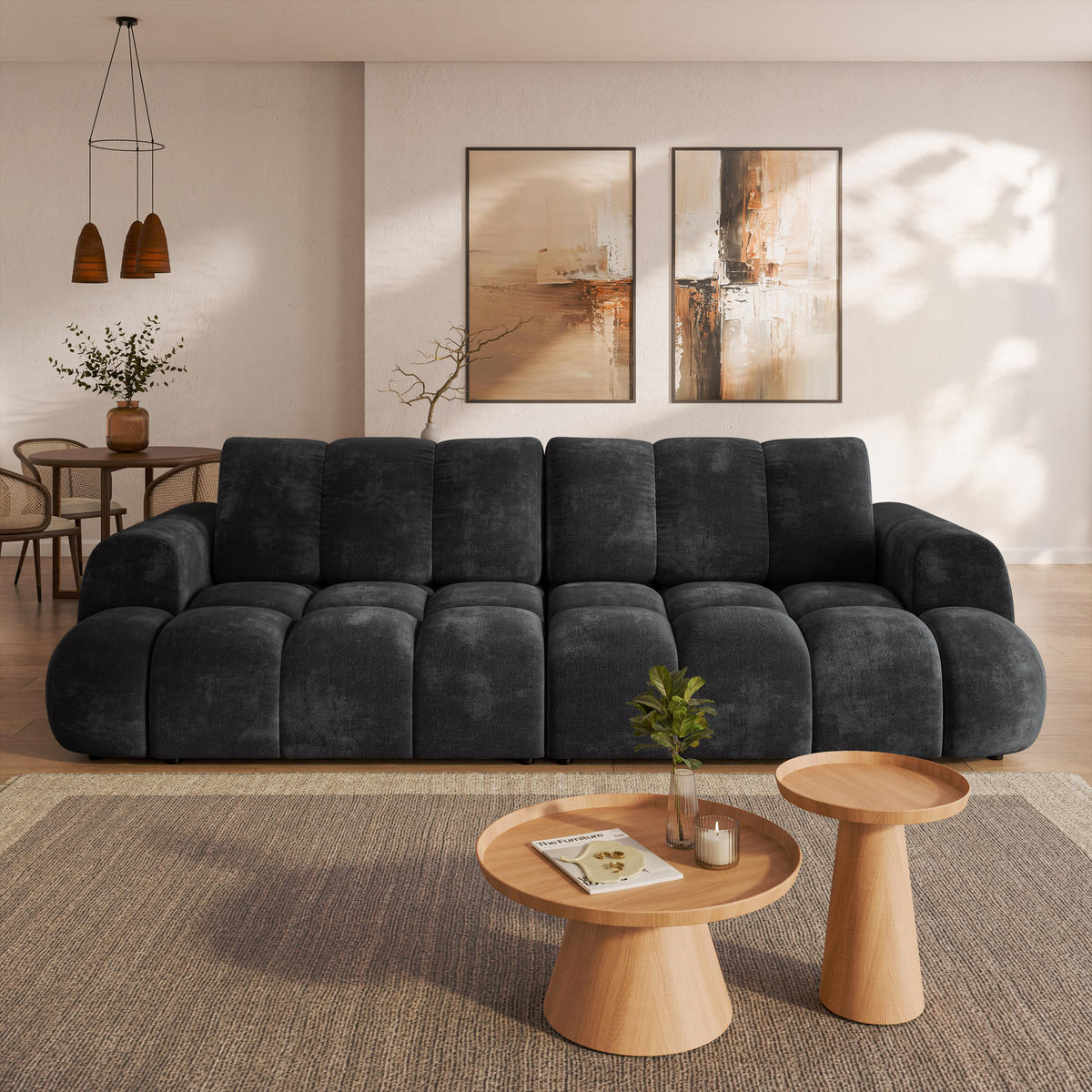 BETTSOFA DAFNE Schwarz Chenille-Stoff mit Schlaffunktion - Schwarz, Textil (300/88/113cm) - MASSENO