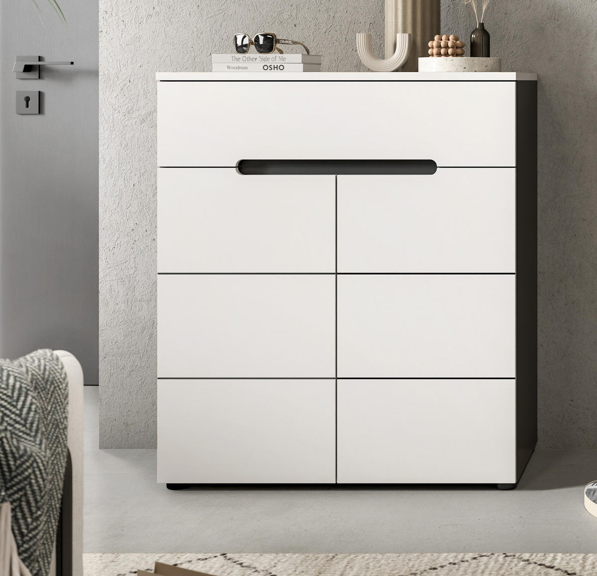 SCHUHKOMMODE weiß, grau, Flurkommode 80 x 94 cm mit Soft-Close, Cooper - Schwarz/Weiß, Holzwerkstoff/Kunststoff (80/94/37cm) - Inn.Furn