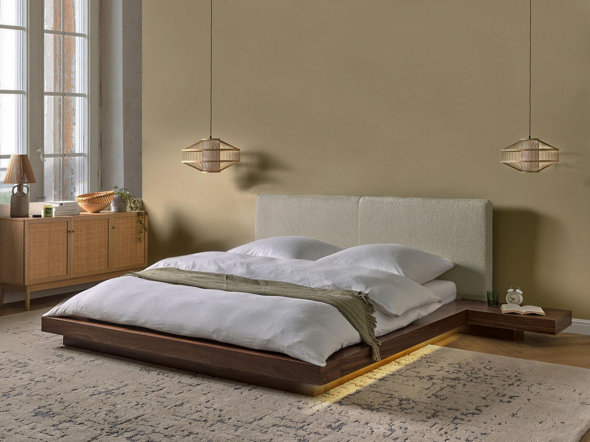BETT mit LED 160/200 cm MDF-Platte Braun Zen - Braun, Holz (160/200cm) - Beliani