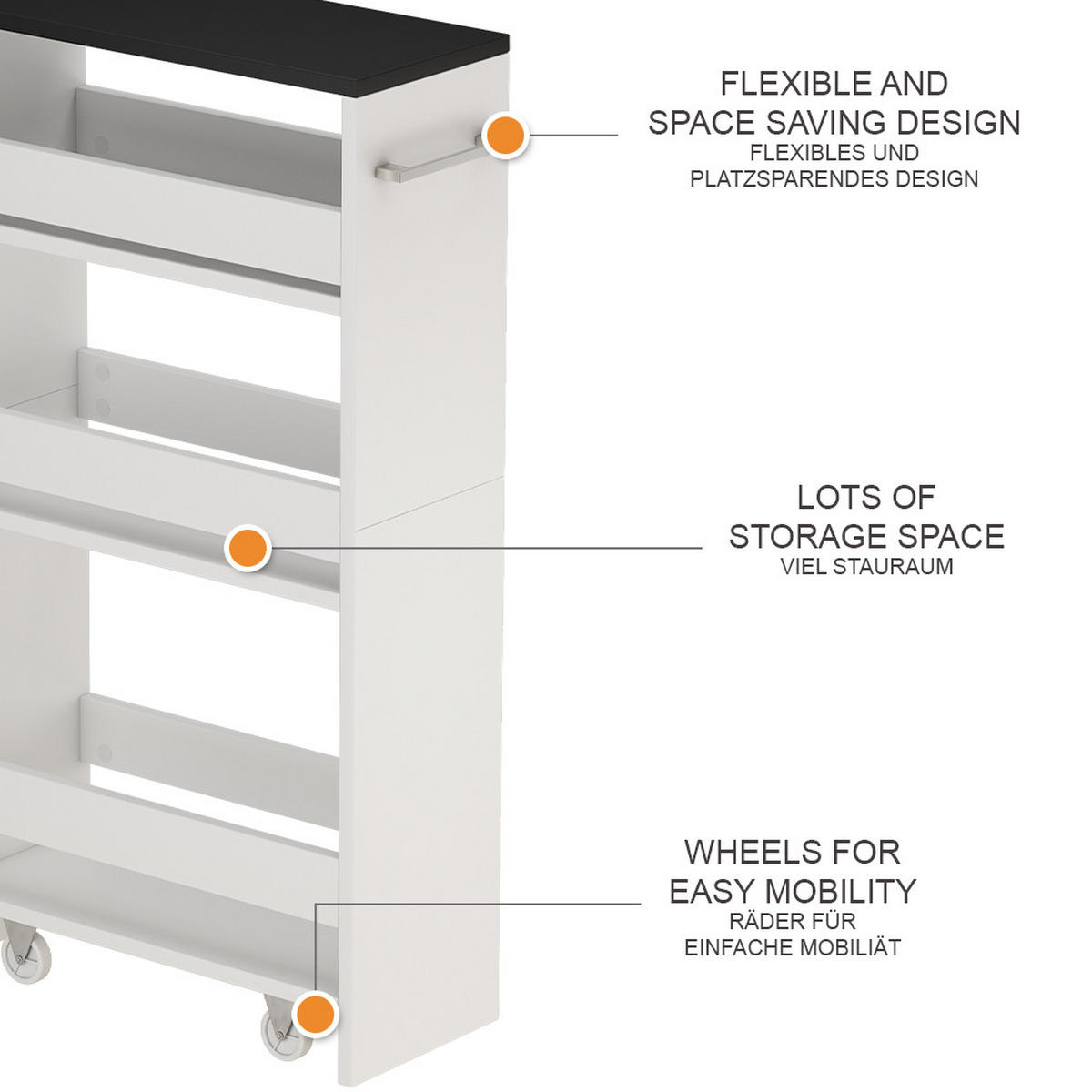 POJÍZDNÉ REGÁLY Rivo Bílá/antracitová - bílá/antracitová, kompozitní dřevo (20/84.4/46cm) - Vicco