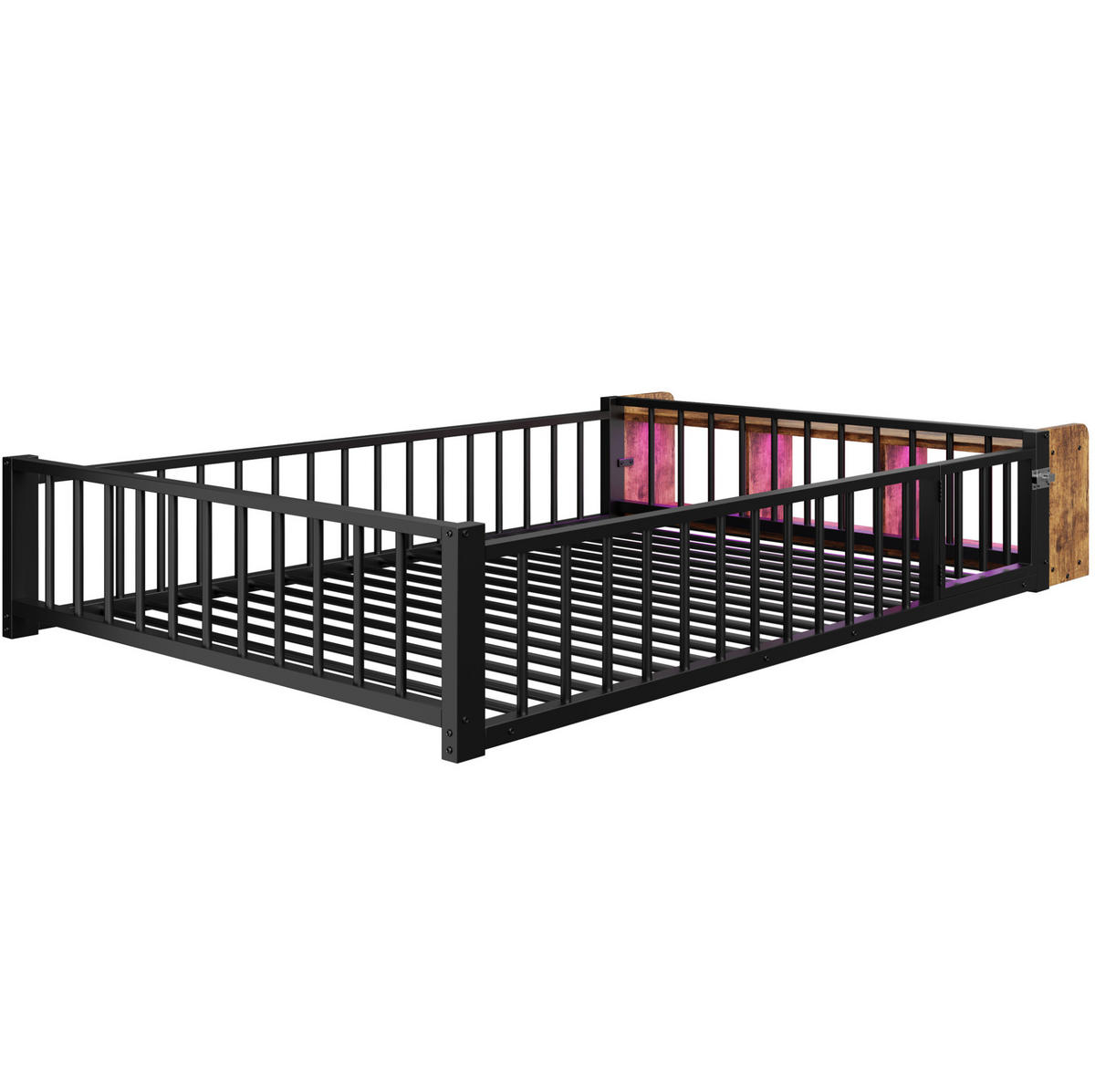 FLACHBETT 140/200 cm Schwarz mit Schutzgeländer, LED-Leisten, ohne Matratze - Schwarz, Metall (140/200cm) - MIVRAY