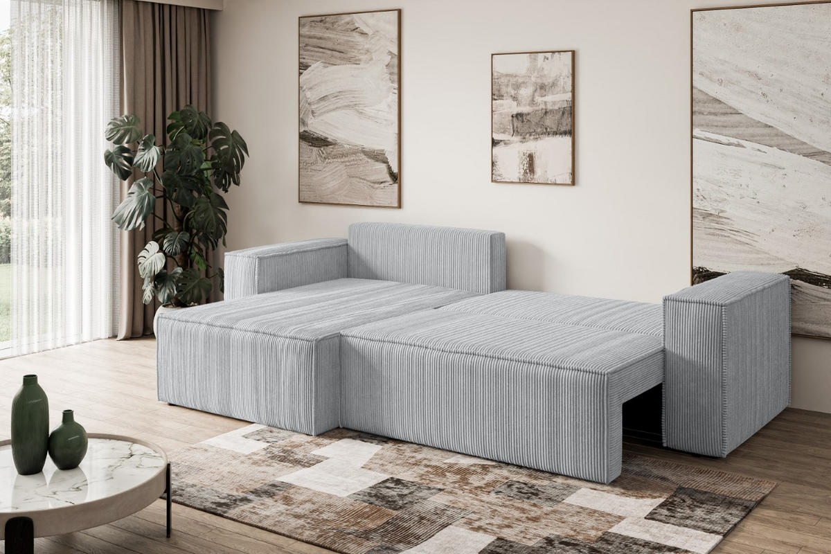 ECKSOFA mit Schlaffunktion und Bettkasten CELTIC-XL - 277x143x83 cm Grau Cord - Schwarz/Grau, Holzwerkstoff/Kunststoff (277/143cm) - ALTDECOR