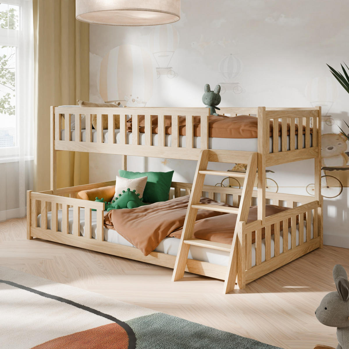 ETAGENBETT mit Leiter 120x200 in Natur - Naturfarben, Holz (120/200cm) - Kids Collective