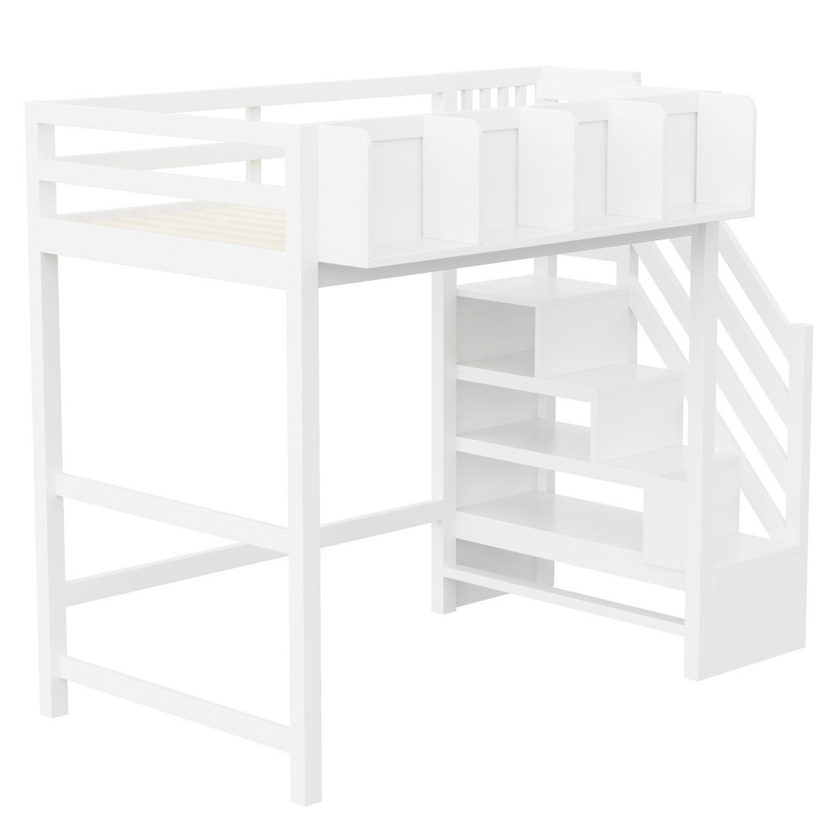 HOCHBETT mit Stauraum und LED 90x200 cm Holz White - Weiß, Holz (90/200cm) - Meubliv