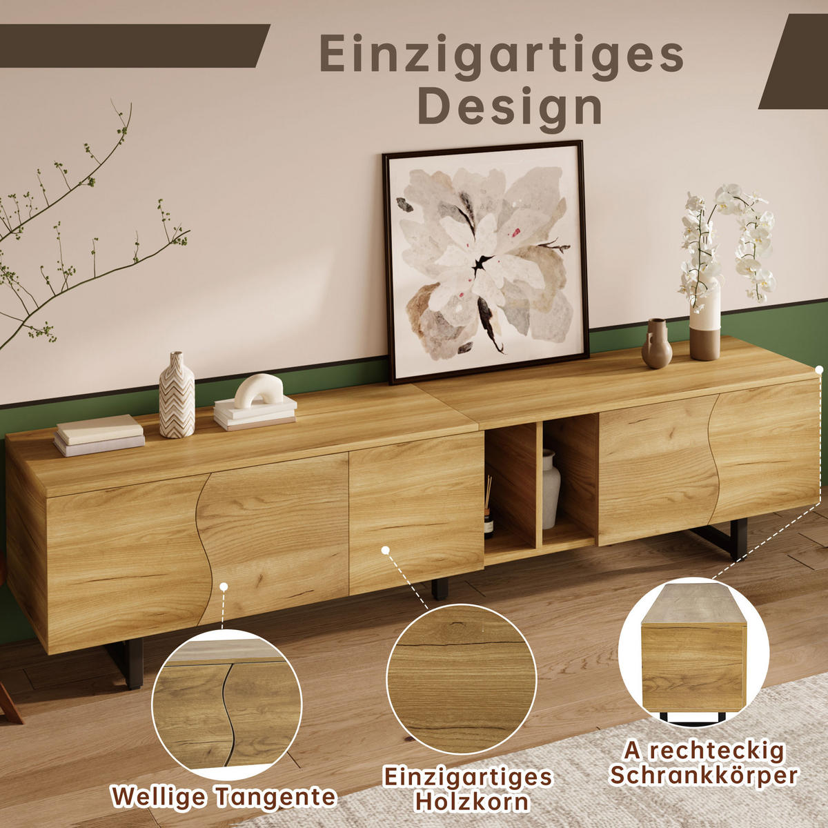 TV-SCHRANK 191cm 5 Türen modern Stauraum TV-Ständer - Naturfarben, Holzwerkstoff (38/46.5/191cm) - FLIEKS