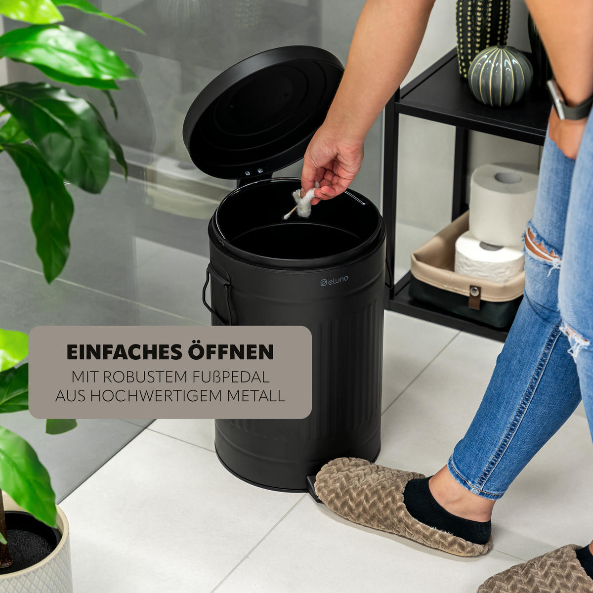 ABFALLEIMER Treteimer VINTAGE, 12 Liter, aus Metall, schwarz - Schwarz, Metall (25.5/42.5/25.5cm) - eluno