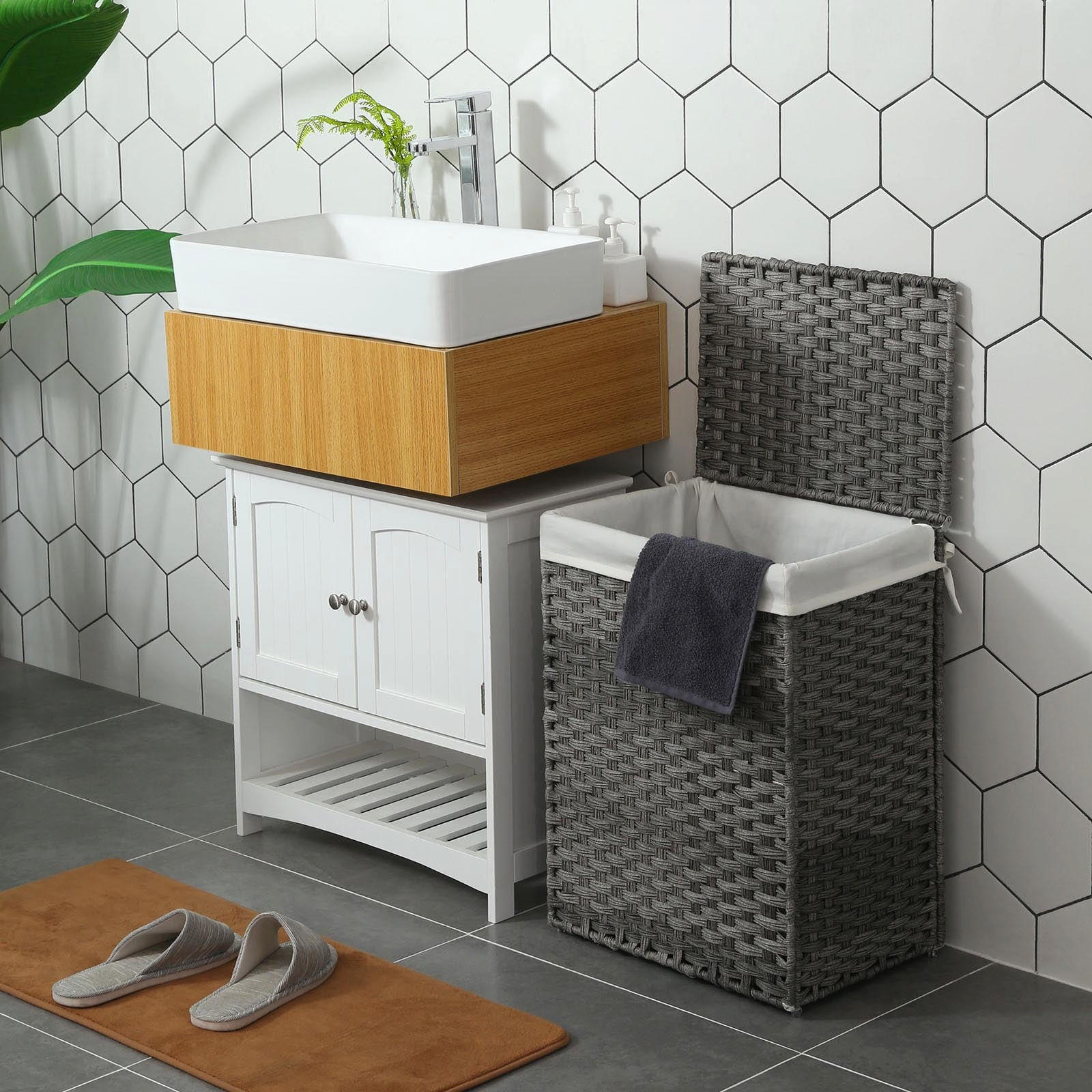WÄSCHEKORB AUS POLYRATTAN - Grau, Kunststoff (33/60/46cm) - Hansiro