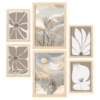 POSTER Set Mit 6 Latente Natur In Kulissen Abstracts Ästhetische Dekorative Gemälde Für Ihr Wohnzimmer Zuhause A3 & A4 Rahmen Aus Hellem Holz - Beige, Papier (29/3cm) - Nacnic