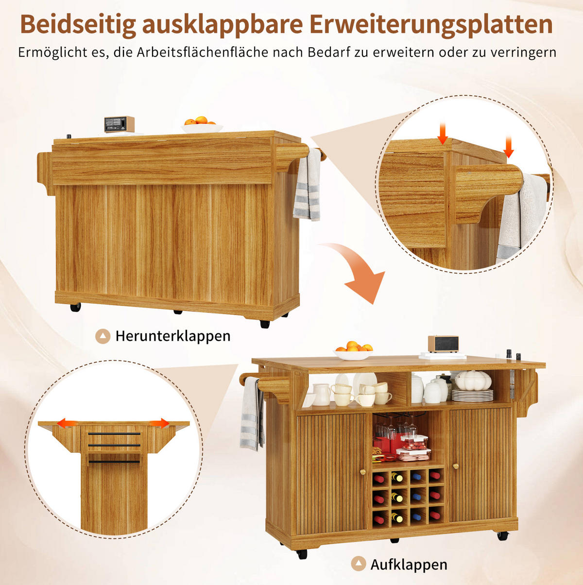 SERVIERWAGEN mit Stauraum und Ausziehfunktion 142,5 x 80 x 95 cm Dark Brown - Braun, Holz (80/95/142.5cm) - Beauniv