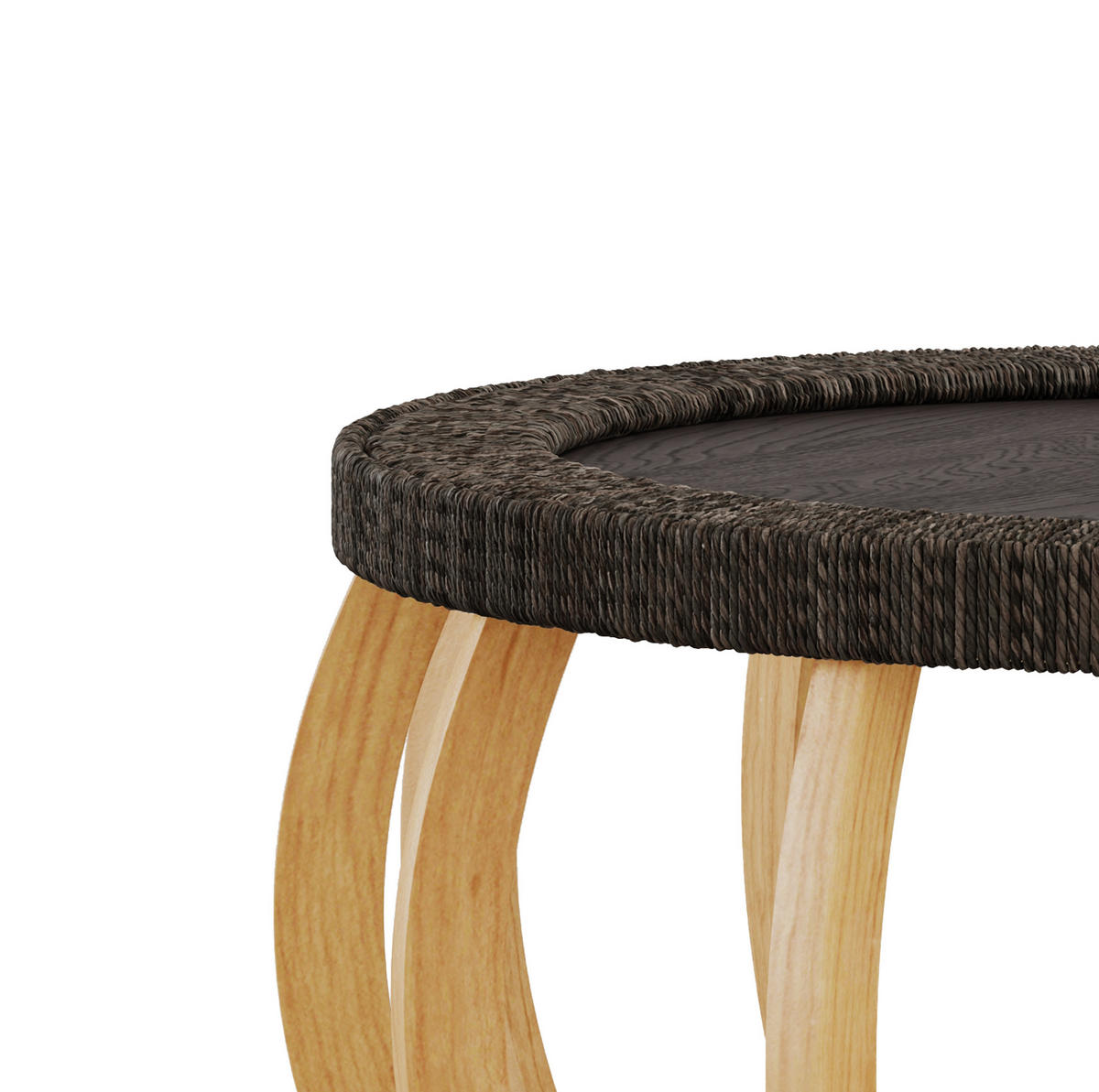 COUCHTISCH 90/90/43 cm aus Massivholz und MDF mit runder Tischplatte und Rattandetail, Schwarzbraun - Schwarz, Holzwerkstoff (90/90/43cm) - Modfu