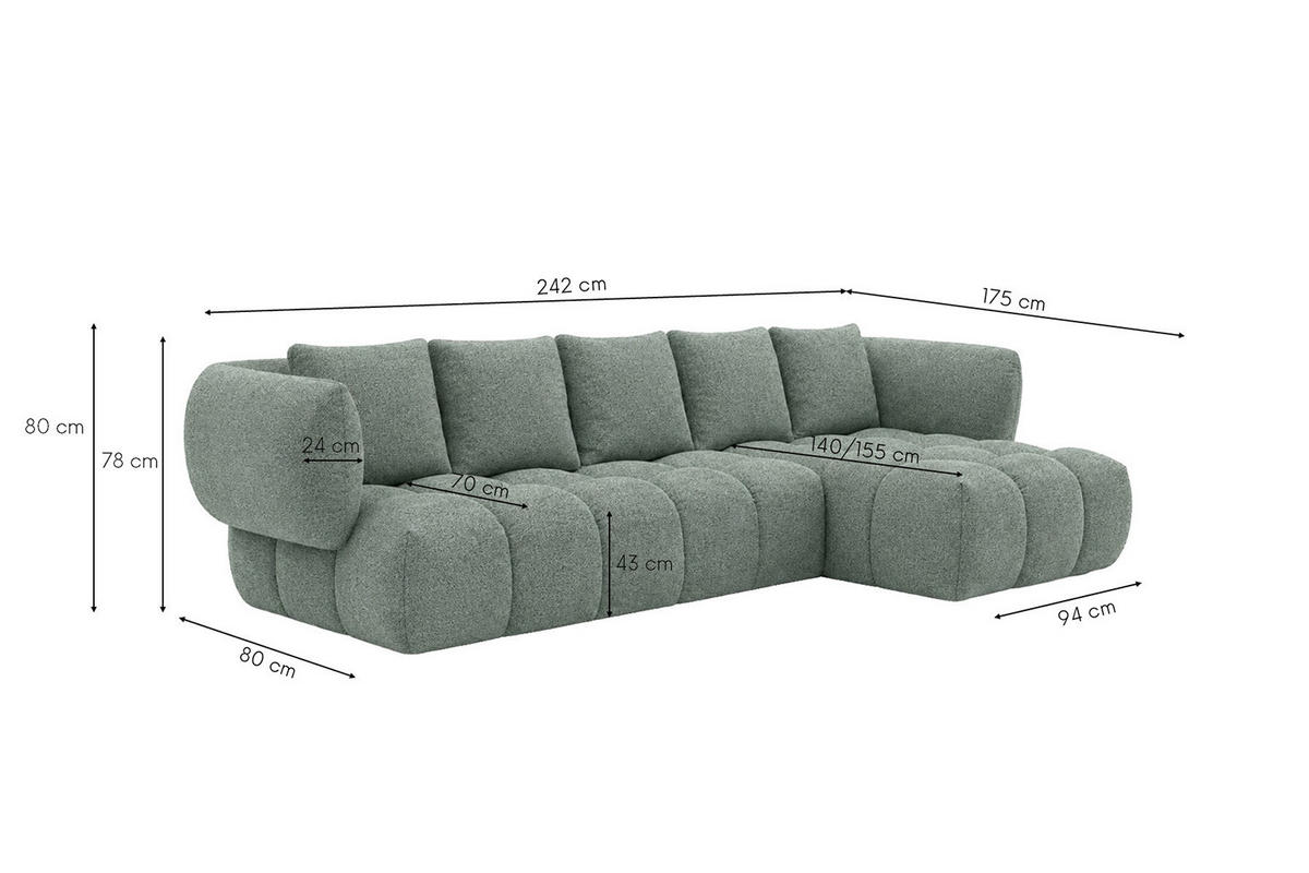 ROHOVÁ SEDAČKA ve tvaru L, žinylková tkanina Puente, Mátová, Pravá strana, SEVIO L - mátově zelená, dřevo (242/175cm) - Kaiser Möbel