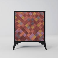 SIDEBOARD PAINTED SQUARES, Schwarz, 57,5x42x70,5 cm, Schwarze Metall-Sternfüße - Multicolor/Schwarz, Holzwerkstoff/Metall (57.5/70.5/42cm) - SpaceRebels