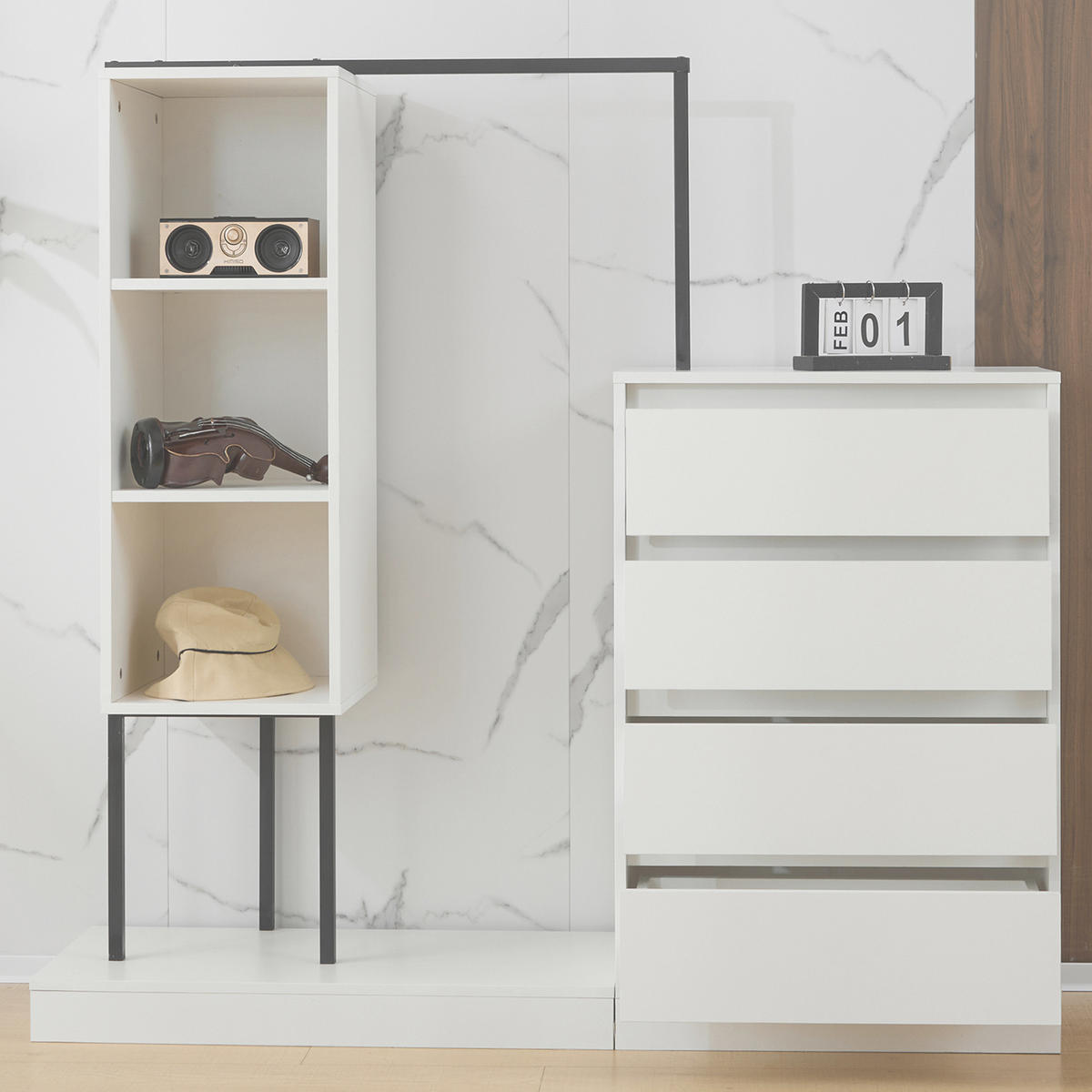 KLEIDERSCHRANK Weiß Set Sideboard Kleiderstange 140cm - Weiß, Holzwerkstoff (140/135/40cm) - FLIEKS