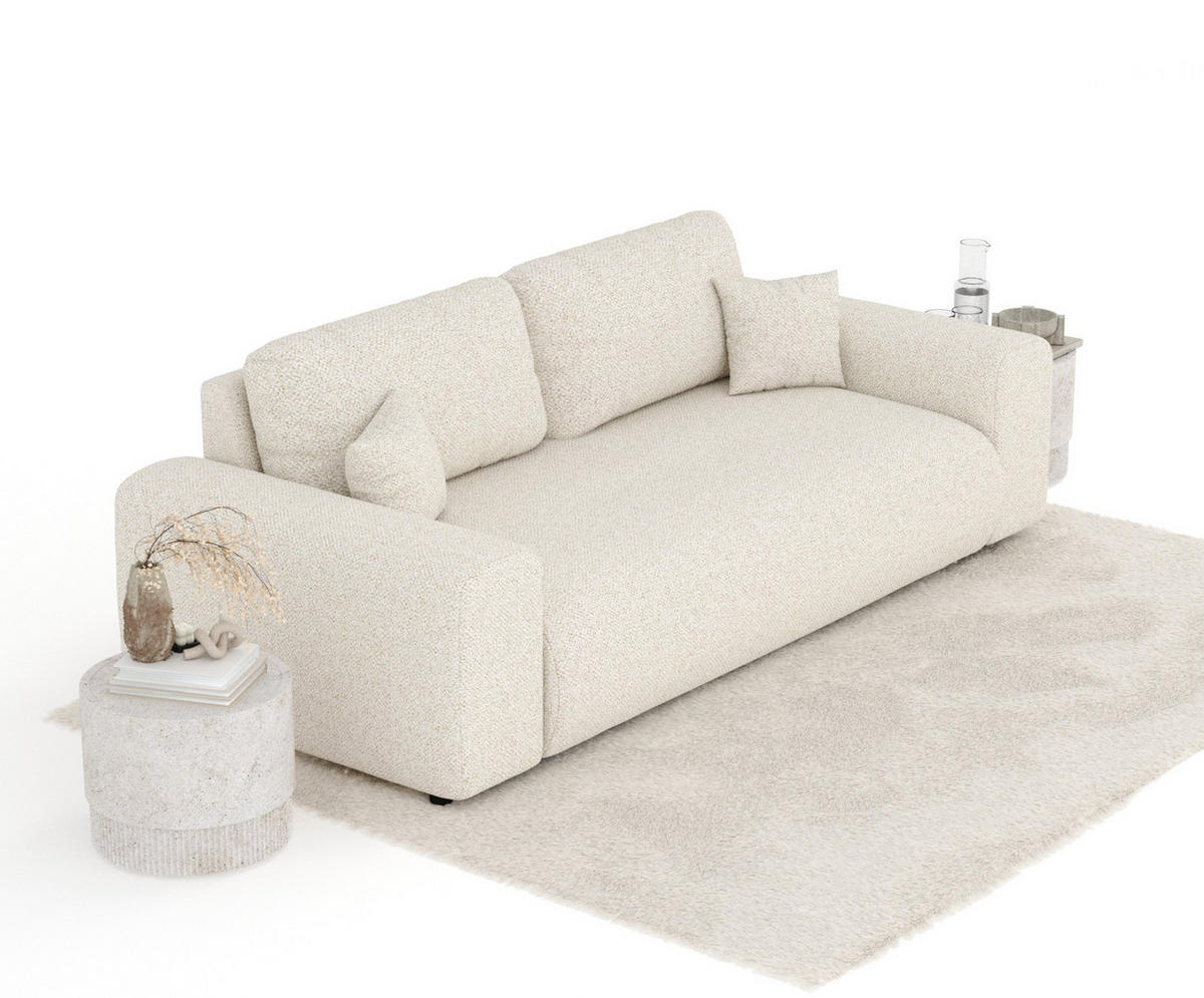 3-SITZER-SOFA Zanzibar Creme Plüschstoff - Creme/Schwarz, Holz/Holzwerkstoff (213/79/108cm) - Maison de Reve