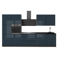 KÜCHENZEILE Fame-Line, Dunkelblau Hochglanz/Anthrazit, 340 cm ohne Arbeitsplatte - Anthrazit/Dunkelblau, Holzwerkstoff (340/206.8/51.6cm) - Vicco