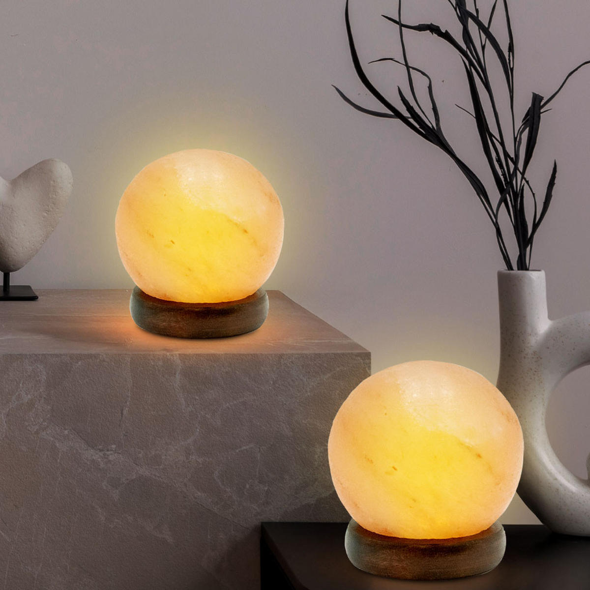 LED TISCHLEUCHTE Stone Orange Holz 2er Set - Orange, Holz (8.9/8.9/10.2cm) - Globo Lighting