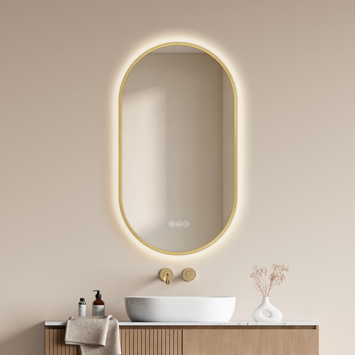 OGLINDA de baie cu LED-uri Auriu 45/75 cm - auriu, sticlă (45/75/3cm) - EMKE