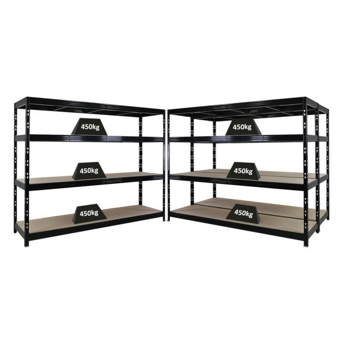 SCHWERLASTREGAL 3er-Set Rhino 180x240x60cm 4 Spanplatten-Ebenen 8mm Fachlast 450kg Schwarz - Schwarz, Metall (720/180/60cm) - PROREGAL