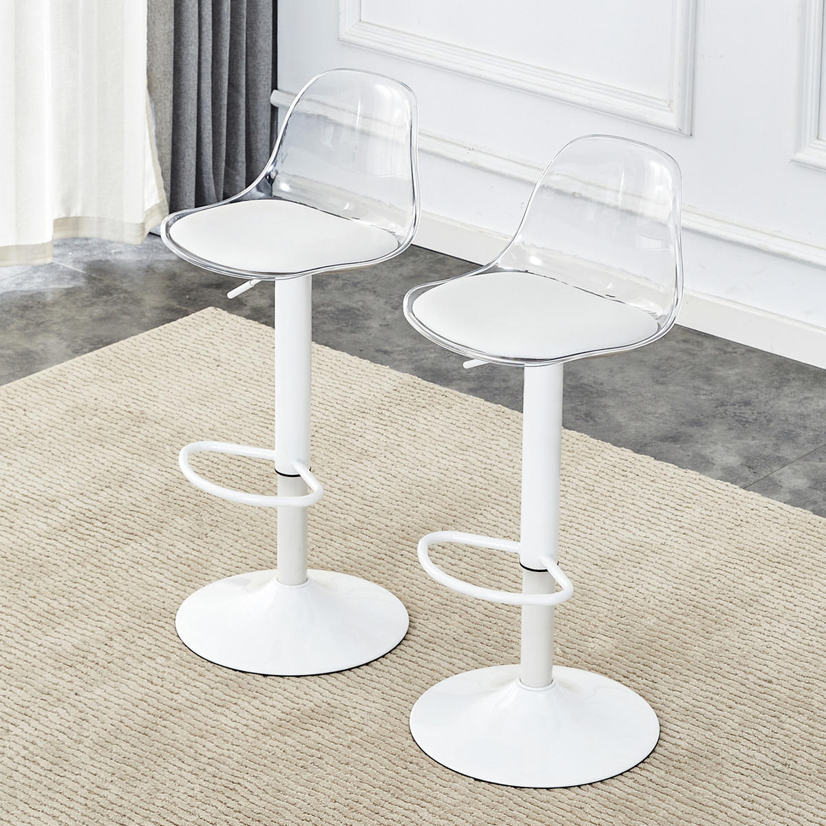 BARHOCKER DE-36526 2er Set mit transparenter Rückenlehne Weiß - Weiß, Metall (40.5/104/40.5cm) - ComfortXL