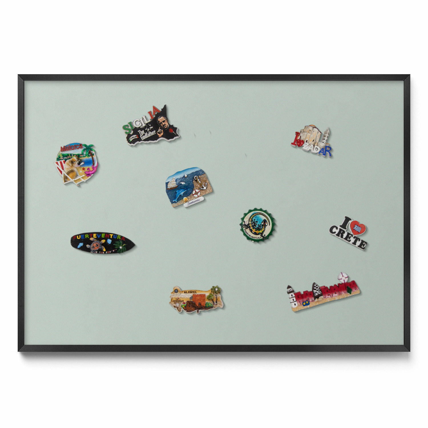 MAGNETTAFEL 100x70 cm Schwarzer Rahmen Seladongrün - Eukalyptusholzfarben, Metall (100/70/0.4cm) - TULUP