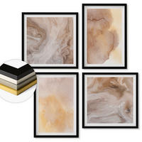 WANDBILDER 4er-Set - 50x50 cm & 40x60 cm Schwarzer Rahmen - Warme Aquarellfarben auf Leinwand - Schwarz, Kunststoff (50/50cm) - ArtPrintCave
