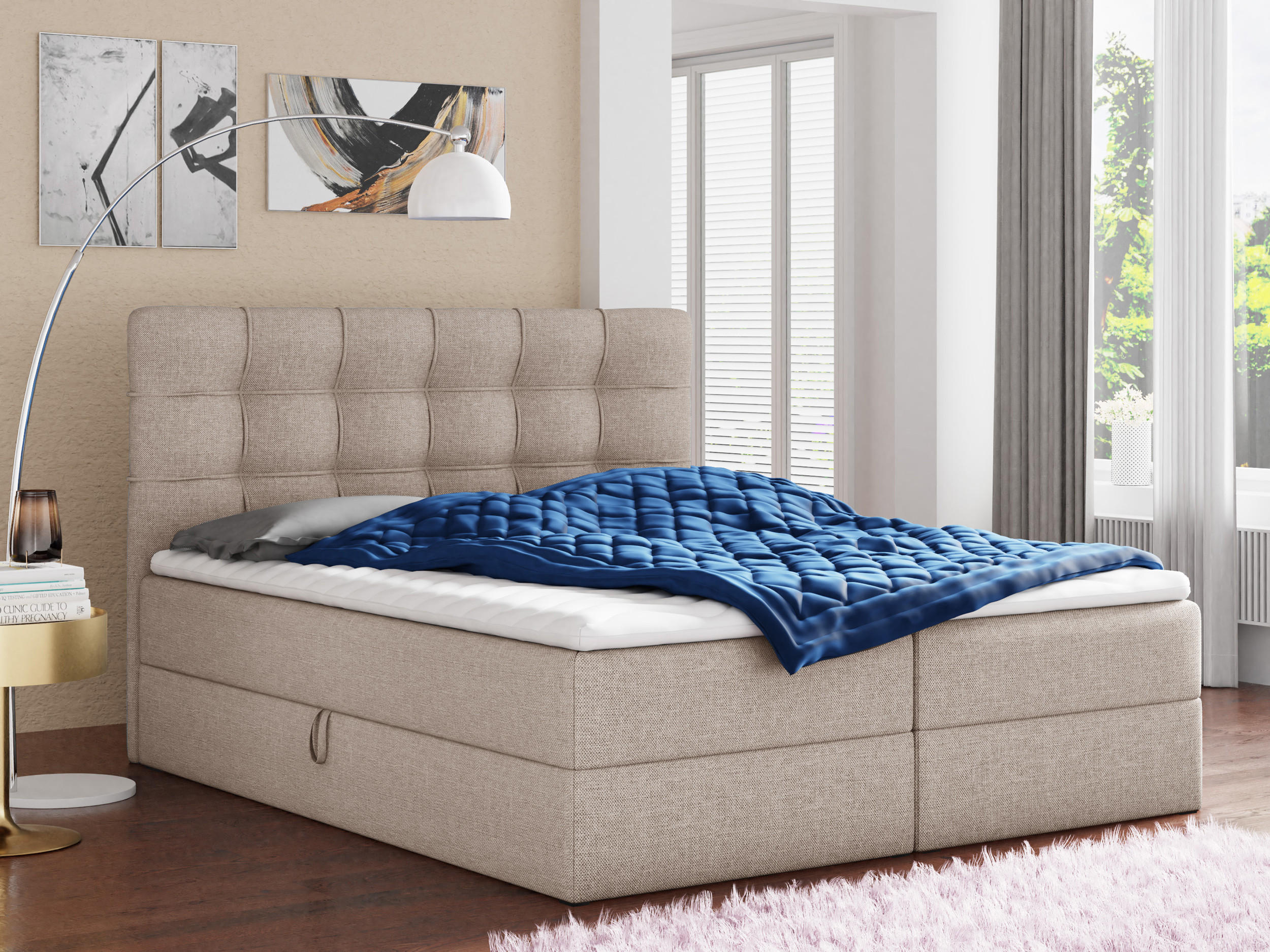 BOXBETT Best - 180x200 - beige (Inari 22, Webstoff) - Beige/Schwarz, Holz/Holzwerkstoff (180/200cm) - Sofnet