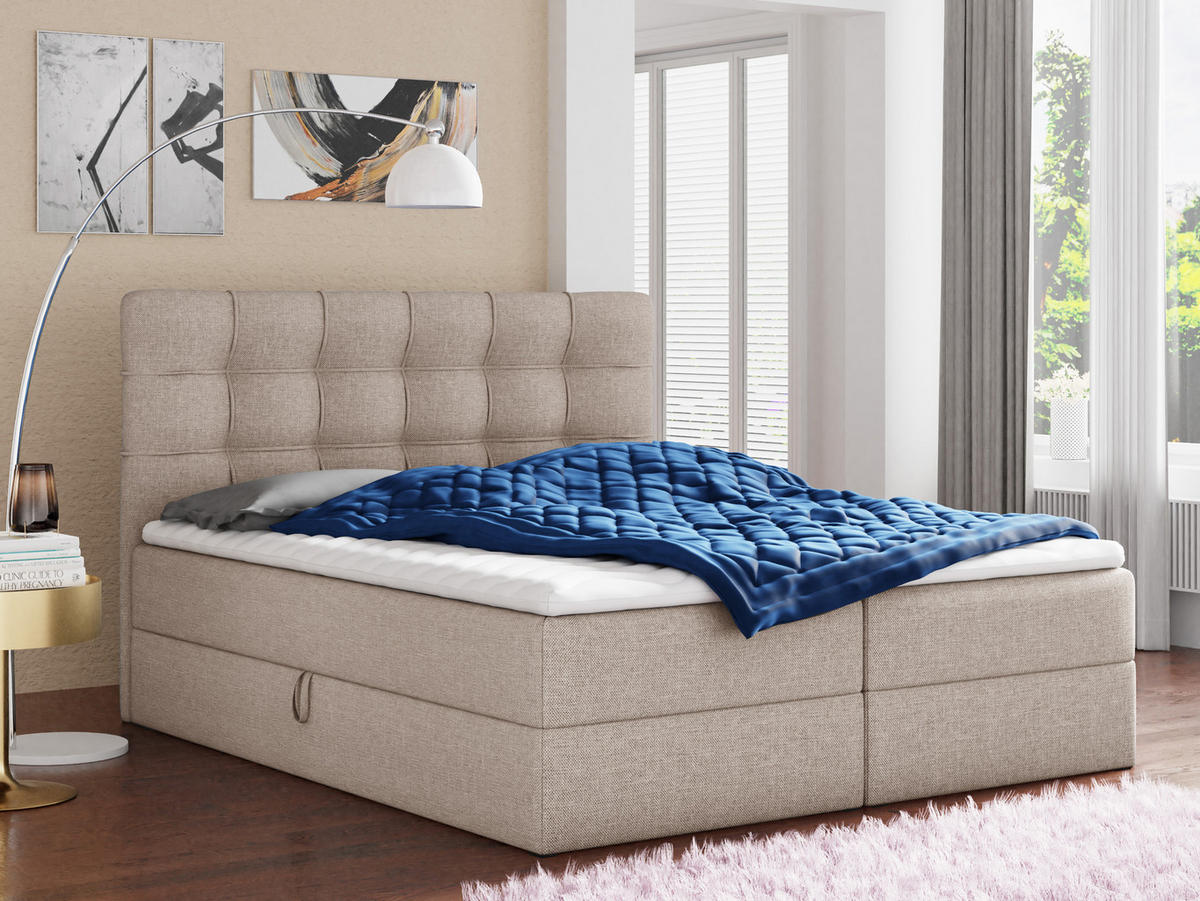 BOXBETT Best - 140x200 - beige (Inari 22, Webstoff) - Beige/Schwarz, Holz/Holzwerkstoff (140/200cm) - Sofnet