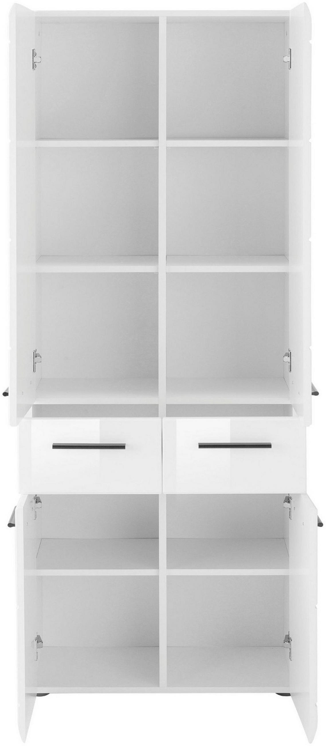 HOCHSCHRANK weiß Hochglanz 60 cm, Badschrank mit viel Stauraum - Weiß Hochglanz/Schwarz, Holzwerkstoff/Kunststoff (60/182/31cm) - Top.Furn