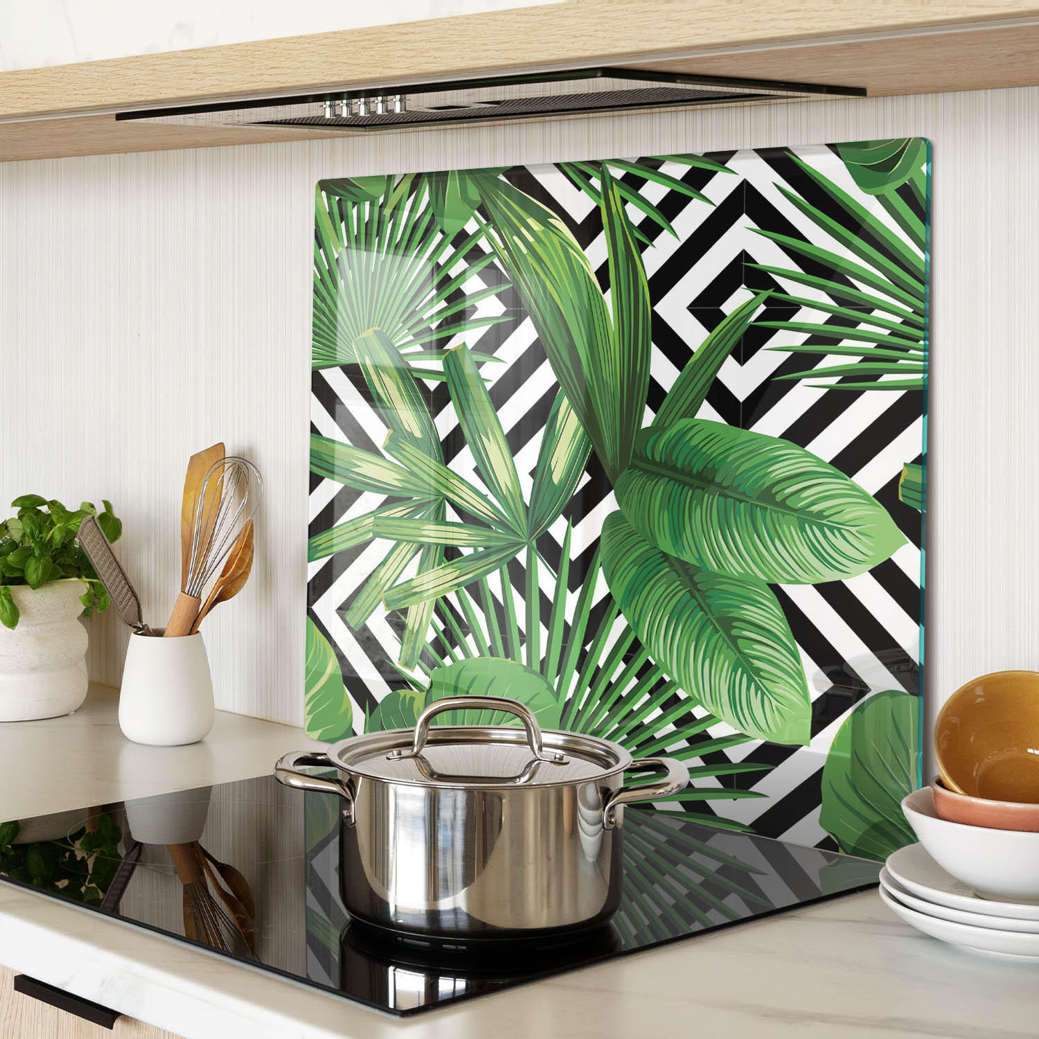 GLASPLATTE 60x52 cm Tropische Blätter - Grün, Glas (60/0.4/52cm) - TULUP
