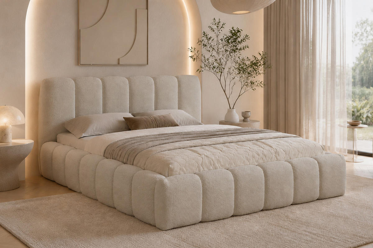 POLSTERBETT Mit Bettkasten, Chenille-Stoff Catch Me, Beige, 200x200 cm, MICANDI - Beige, Holz (200/200cm) - Kaiser Möbel