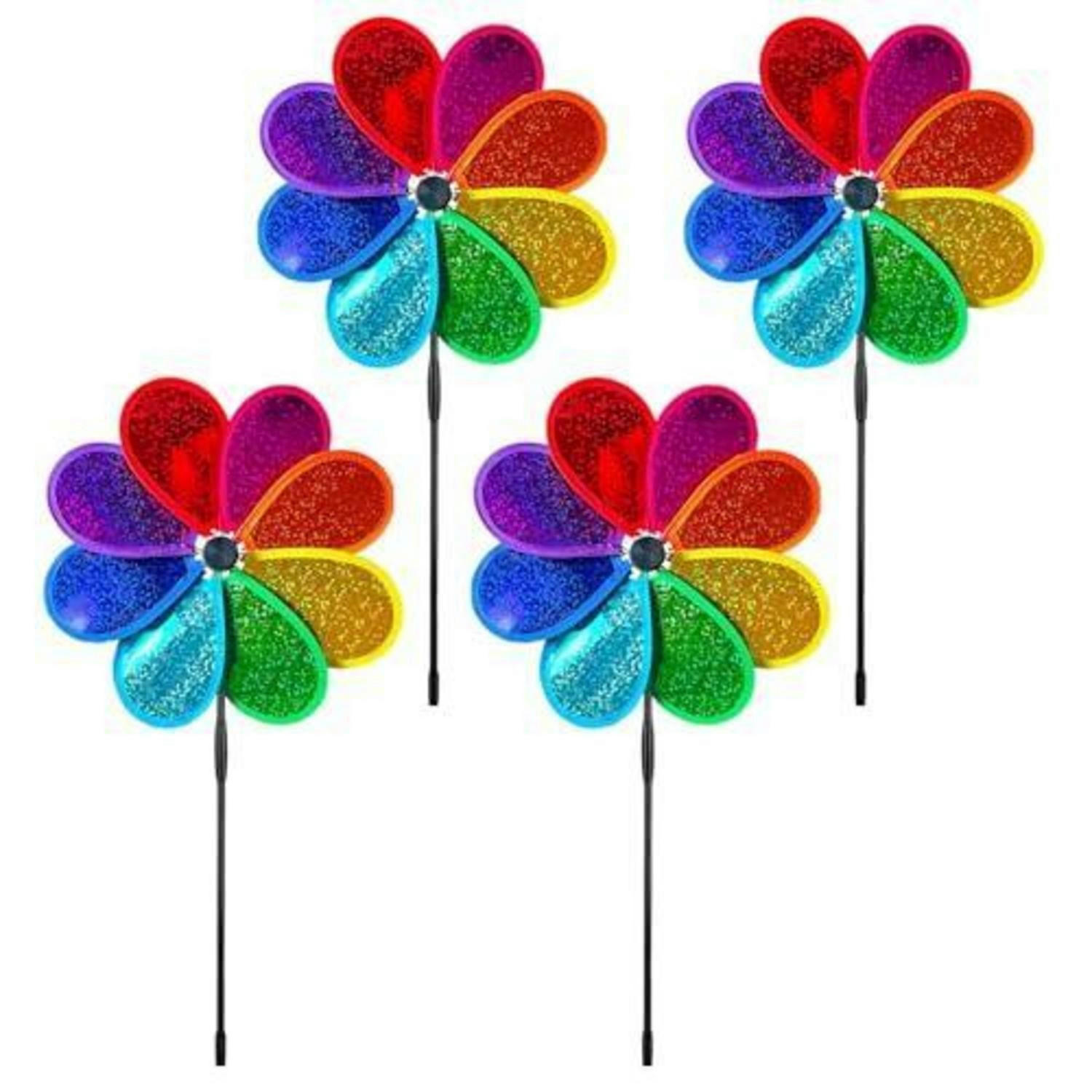 WINDRAD 4-teiliges Set 30 cm 71 cm Gesamthöhe Glitter Achtblätter Wetterfest - Multicolor, Kunststoff (71/30/71cm)
