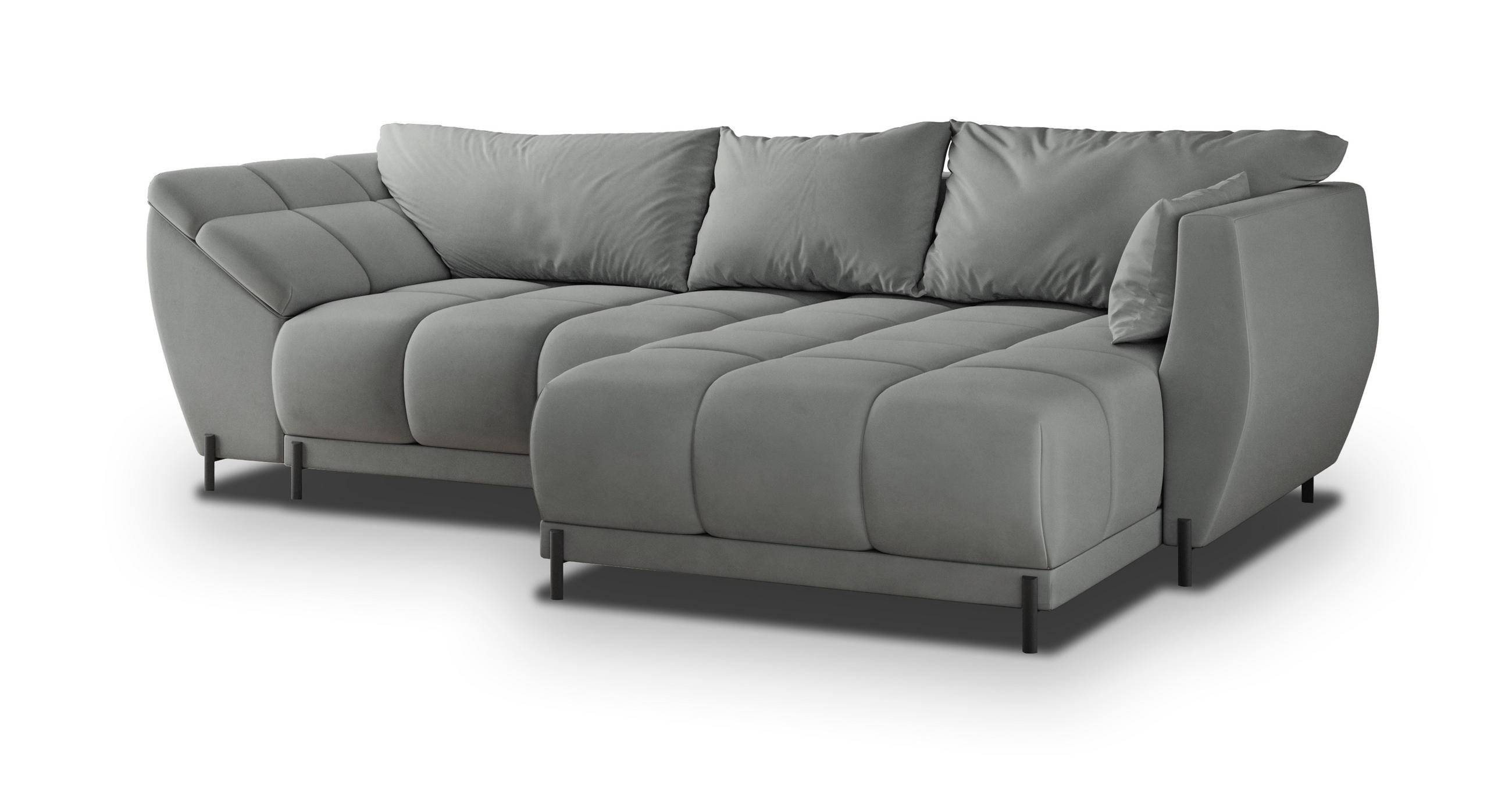 ECKSOFA VESTANO R-S Grau Velours-Stoff mit Schlaffunktion - Grau, Holz (287/182cm) - MASSENO