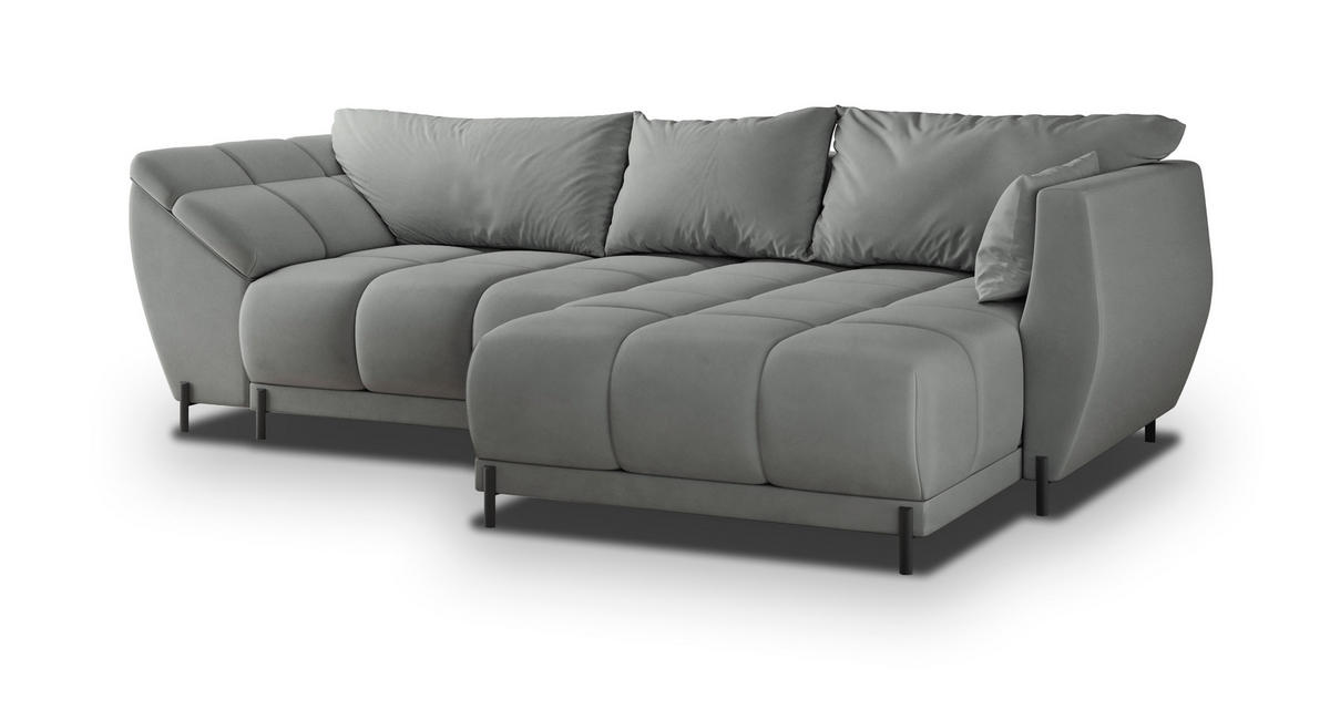 ECKSOFA VESTANO R-S Grau Velours-Stoff mit Schlaffunktion - Grau, Holz (287/182cm) - MASSENO
