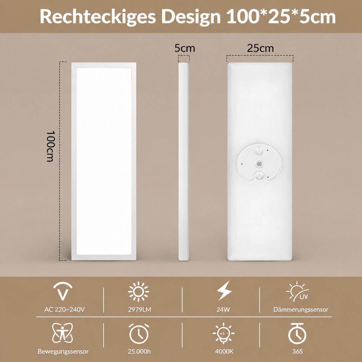 LED DECKENLEUCHTE Helyvith 100/25/5 cm - Weiß, Kunststoff/Metall (100/25/5cm) - ZMH