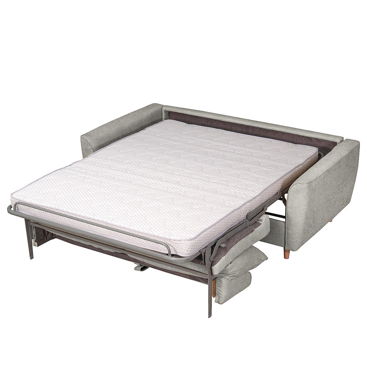 SCHLAFSOFA mit Matratze - Webstoff - Buchefarben/Hellgrau, Buchenholz/Textil (195/90/102cm) - home24