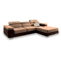 ECKSOFA ELMA R-S Beige Velours-Stoff mit Schlaffunktion - Beige, Holz (280/205cm) - MASSENO