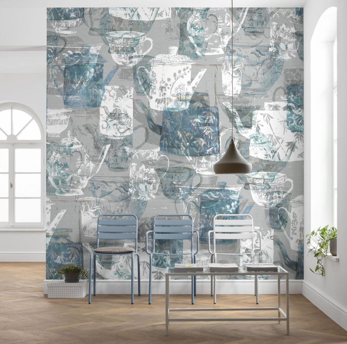 FOTOTAPETE Teetassen 300 x 280 cm - Grau, Papier (300/280cm) - Sanders & Sanders