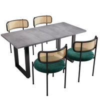 ESSZIMMER-SET 5-tlg. mit Samtstühlen und rechteckigem Esstisch Schwarz/Grau - Schwarz, Metall (70/75/140cm) - Meubliv