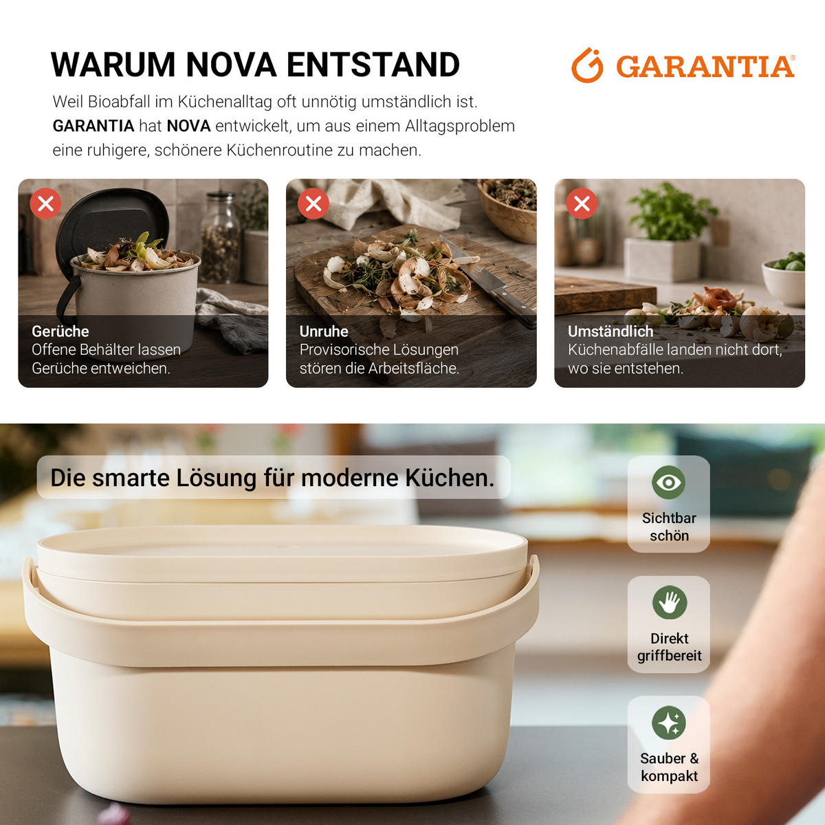 BIOMÜLLEIMER 5 L, sandbeige - Beige, Kunststoff (16/16/31cm) - GARANTIA
