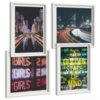 BILDER SET 4er Set - 50x50 cm & 40x60 cm Weißer Rahmen - Neonreklamen in der Stadt bei Nacht - Weiß, Kunststoff (50/50cm) - TULUP