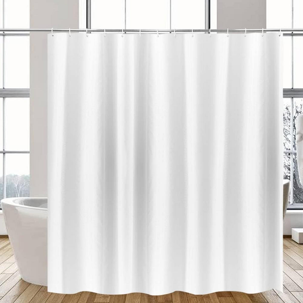 DUSCHVORHANG Weiß 200 cm breit Polyester fürs Badezimmer - Weiß, Textil (150/200cm) - MCBOSON