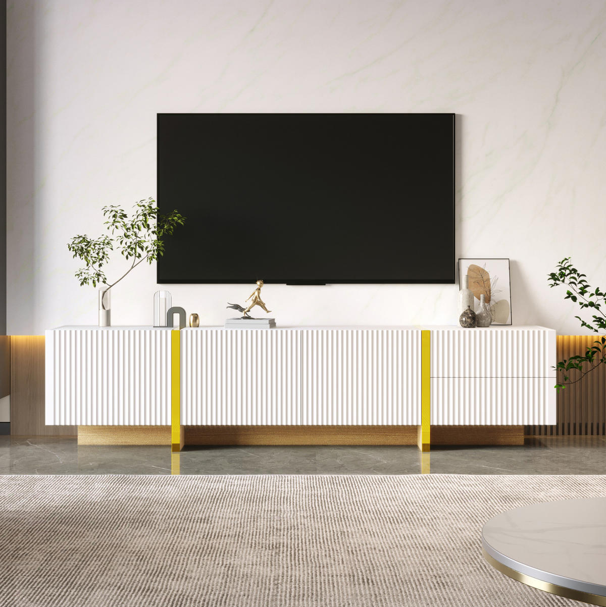 TV-ELEMENT mit 3 Türen und 2 Schubladen 190 cm Weiß Gold - Weiß, Holzwerkstoff (35/45/190cm) - Beauniv