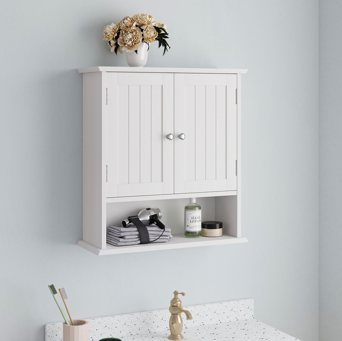 WANDSCHRANK Badezimmerschrank 54.6x19.8x59.9cm in Weiß mit verstellbaren Regalen - Weiß, Holzwerkstoff (54.6/59.9/19.8cm) - Modfu