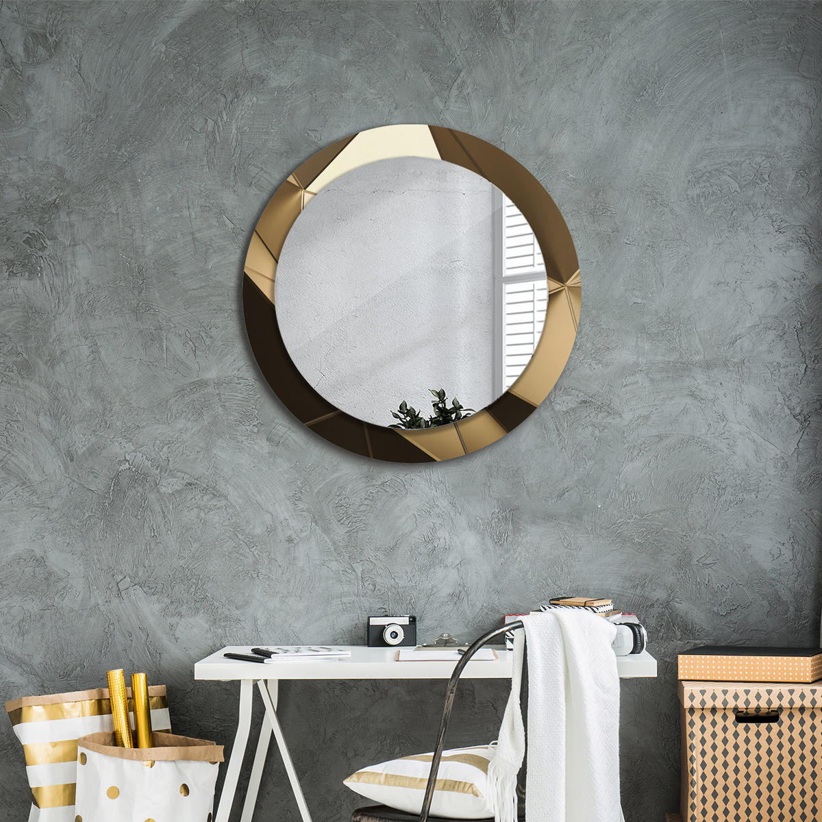 SPIEGEL Ø70 cm Rund mit Aufdruck - Beige, Glas (70/70/0.4cm) - TULUP