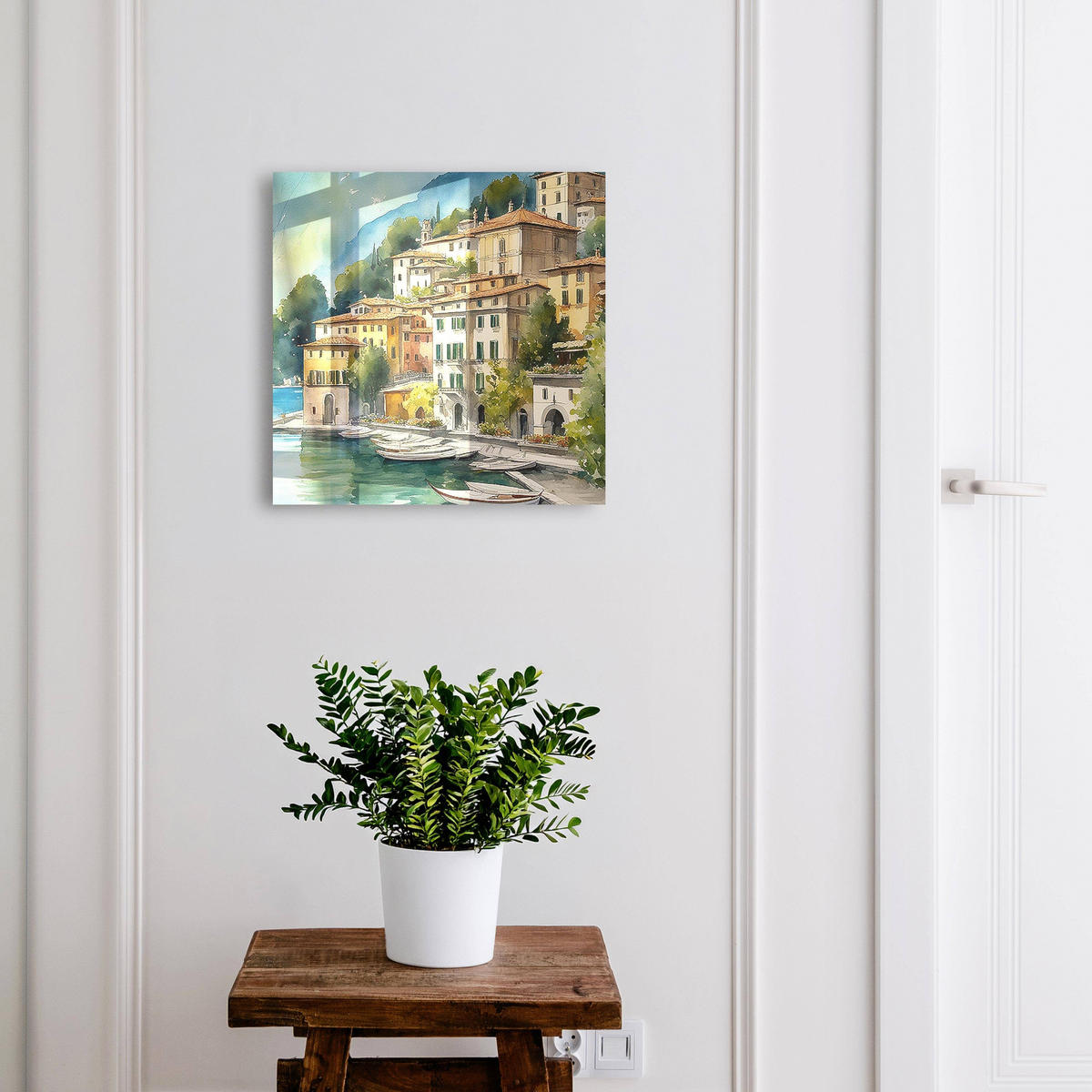 SCHLÜSSELBOX Weiß 30x30 cm – Türöffnung nach rechts - Italienische Landschaft - Grün, Metall (30/30/5cm) - TULUP