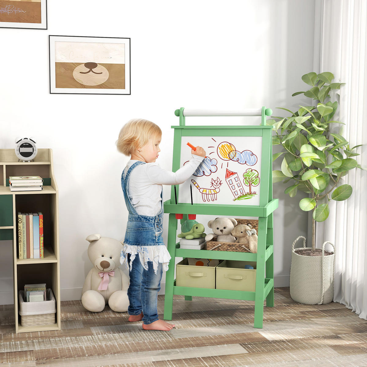 MALTAFEL DE-18199 3-in-1 mit Magnet- & Kreidetafel Grün - Grün, Holzwerkstoff (48/118/59cm) - ComfortXL